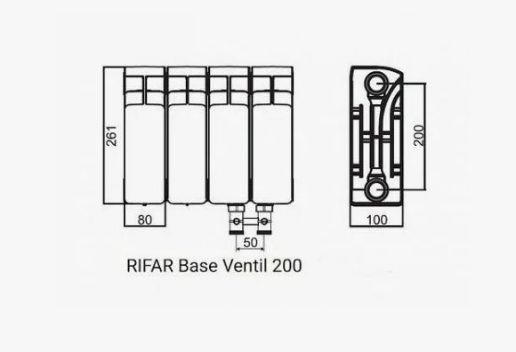 Биметаллический радиатор RIFAR BASE VENTIL 200 9 сек. нижнее 50 мм подключение (белый) Биметаллический радиатор RIFAR BASE VENTIL 200 9 сек. нижнее 50 мм подключение (белый)