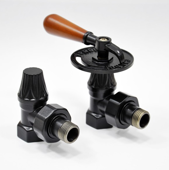 Комплект угловых вентилей EXEMET 1/2 черный с деревянной ручкой 0320-1057Z000 ral 9005