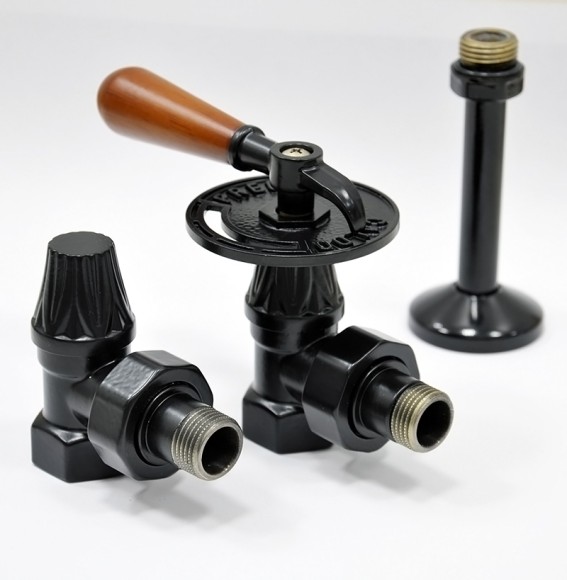 Комплект угловых вентилей EXEMET 1/2 черный с деревянной ручкой 0320-1057Z000 ral 9005