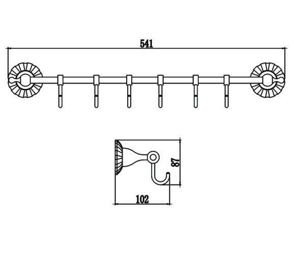 Планка с крючками (6 крючков) Savol S-08976C (цвет бронза)