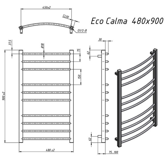 Grota Eco Calma 480x900 (матовое золото) электрический полотенцесушитель из нержавеющей стали Grota Eco Calma 480x900 (матовое золото) электрический полотенцесушитель из нержавеющей стали