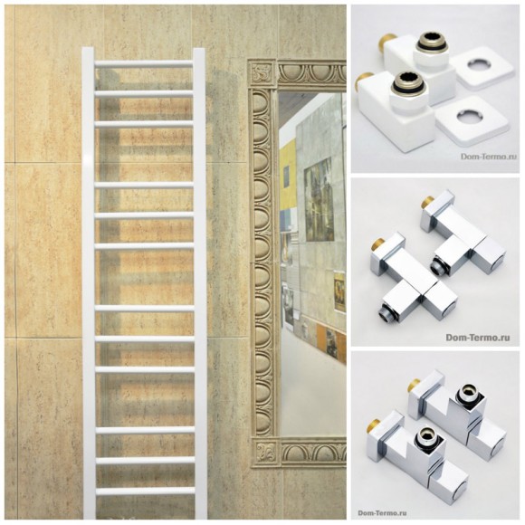 узкие полотенцесушители GROTA  EcoClassic 300*1575 мм, белый RAL 9016, ширина 30 см, Dom-Termo.ru, полотенцесушитель Грота водяной и электрический из нержавеющей стали, комплект уголков "Квадрат" для подключения водяного полотенцесушителя