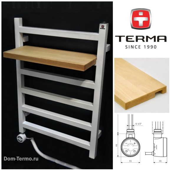TERMA SIMPLE белый, Электрический полотенцесушитель с полкой, полотенцесушители для ванной, полотенцесушители из квадратного профиля, полка SIMPLE 500 мм бук, вешалка SIMPLE, фото TERMA SIMPLE белый, Электрический полотенцесушитель с полкой, полотенцесушители для ванной, полотенцесушители из квадратного профиля, полка SIMPLE 500 мм бук, вешалка SIMPLE, фото