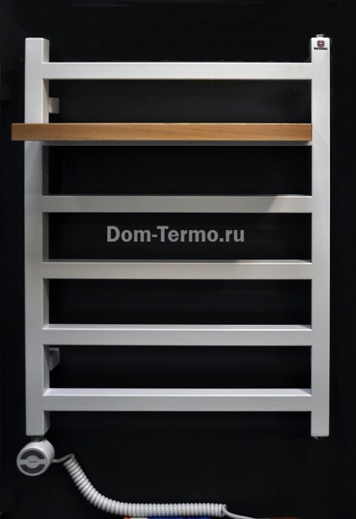 TERMA SIMPLE белый, Электрический полотенцесушитель с полкой, полотенцесушители для ванной, полотенцесушители из квадратного профиля, полка SIMPLE 500 мм бук, вешалка SIMPLE, фото