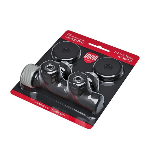 Узел нижнего подключения термостатический угловой Royal Thermo Design Pro 15мм М30х1,5 (Черный)