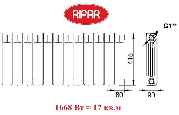 Биметаллический радиатор RIFAR BASE VENTIL 350 12 сек. нижнее 50 мм подключение (белый)