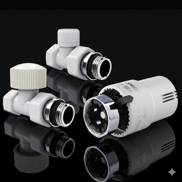 Набор термостатический прямой Royal Thermo Design 1/2" М30х1,5 Белый (выбор термостата) Набор термостатический прямой Royal Thermo Design 1/2" М30х1,5 Белый (выбор термостата)