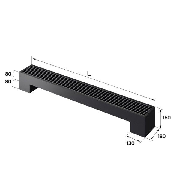 Напольный конвектор Royal Thermo STEP-80/180-1-N-WT-LG-NA черный (выбор длины)