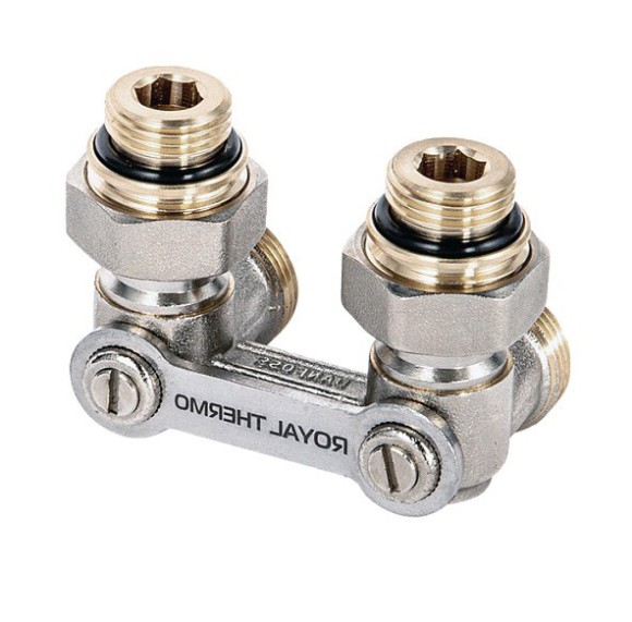Узел нижнего подключения радиатора Royal Thermo 1/2"-3/4" Никель (угловой)