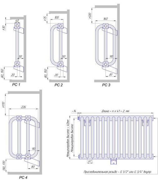 Стальной трубчатый радиатор KZTO RADIATOR РС 1-300 (Боковое / нижнее подключение)