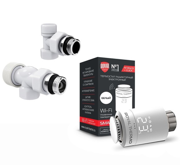 Набор термостатический осевой Royal Thermo Design 1/2" М30х1,5 Белый (выбор термостата)