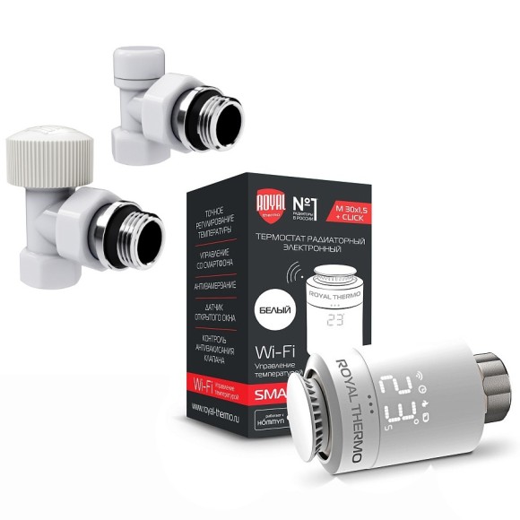 Набор термостатический угловой Royal Thermo Design 1/2" М30х1,5 Белый (выбор термостата) Набор термостатический угловой Royal Thermo Design 1/2" М30х1,5 Белый (выбор термостата)